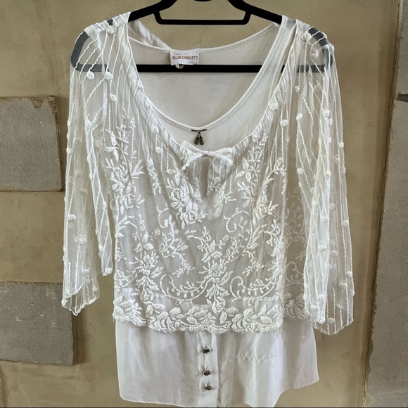 Elisa Cavaletti Tops - Embroidered 2 in 1 blouse